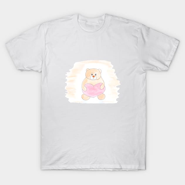 Teddy bear with a heart. Love, friendship, sympathy, gift. Holiday and joy in watercolor T-Shirt by grafinya